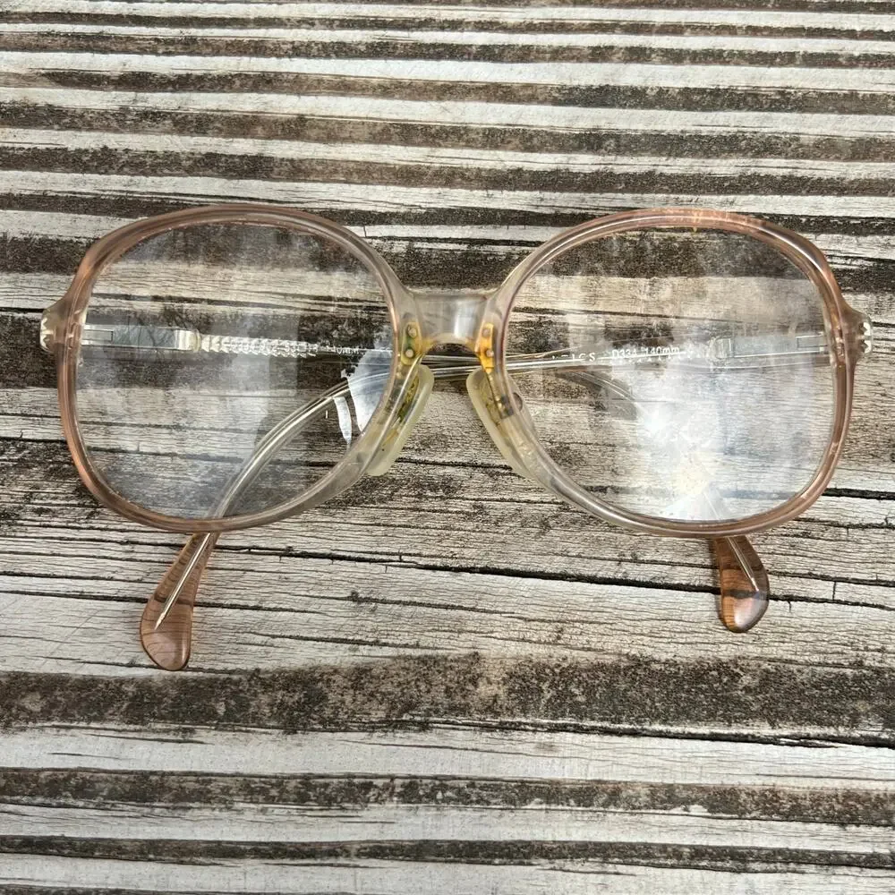 Vintage Peach Acetate Eyeglass Frames RX Optical Glasses Gold Metal Temples 90s